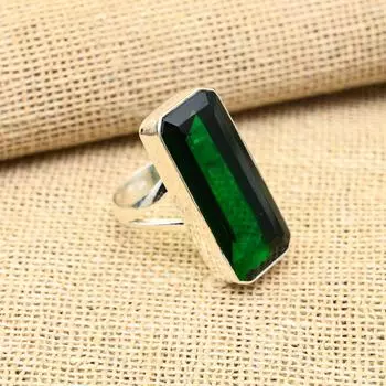 Ювелирное кольцо из стерлингового серебра 925 пробы с хром-диопсидом ручной работы для женщин 4 зелёный