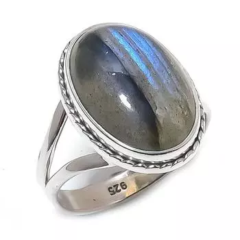 Ювелирное кольцо из стерлингового серебра 925 пробы с натуральным лабрадоритом, размер 7 I8f98
