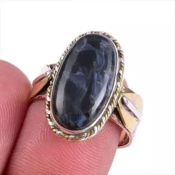 Ювелирное кольцо из стерлингового серебра 925 пробы с натуральным драгоценным камнем питерсит, двухцветное ювелирное кольцо S.8 g6D30