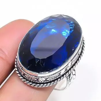 Ювелирное кольцо из стерлингового серебра 925 пробы с натуральным лондонским голубым топазом, размер 9,5 i9r11