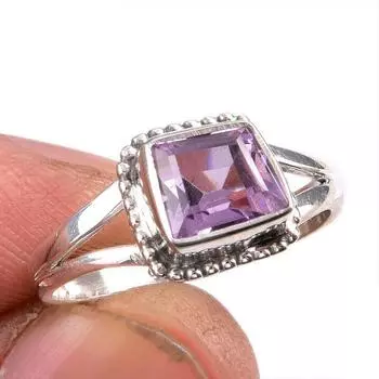 Ювелирное кольцо из стерлингового серебра 925 пробы с натуральным розовым аметистом S.8 I4n98
