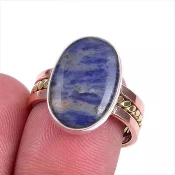 Ювелирное кольцо из стерлингового серебра 925 пробы с натуральным драгоценным камнем содалитом S.7.5 k9T39