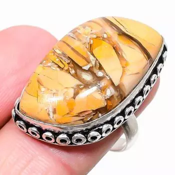 Ювелирное кольцо из стерлингового серебра 925 пробы с брекчированным драгоценным камнем Мукаит, размер 8,5 для нее 8.5 жёлтый