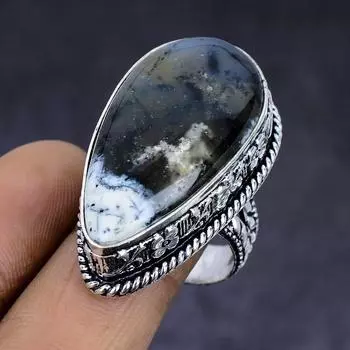 Ювелирное кольцо из стерлингового серебра 925 пробы с натуральным дендритовым опалом, размер 9 d9r19