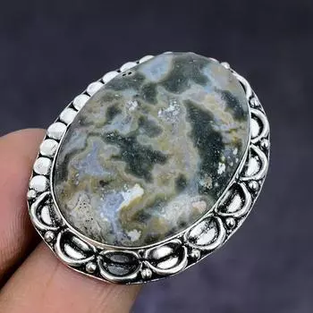 Ювелирное кольцо из стерлингового серебра 925 пробы с натуральным камнем океанской яшмы, размер 9,5 g5C57