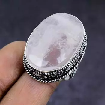 Ювелирное кольцо из стерлингового серебра 925 пробы с натуральным розовым кварцем, размер 7 h5j19