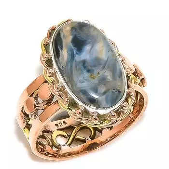 Ювелирное кольцо из стерлингового серебра 925 пробы с натуральным драгоценным камнем питерсит двухцветное S.10 s8b60