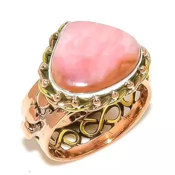Ювелирное кольцо из стерлингового серебра 925 пробы с натуральным розовым опалом, двухцветное ювелирное кольцо, размер 7 Y8l64