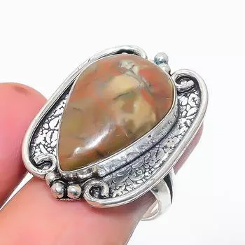 Ювелирное кольцо из стерлингового серебра 925 пробы с натуральным яшмой птичий глаз, размер 8 Z3k98