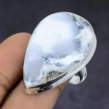 Ювелирное кольцо из стерлингового серебра 925 пробы с натуральным дендритовым опалом, размер 10 w7R62