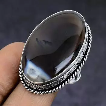 Ювелирное кольцо из стерлингового серебра 925 пробы с натуральным агатом Монтана, размер 9 Y9y63