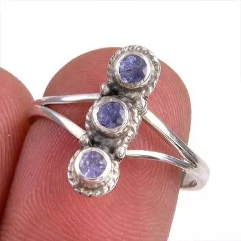 Ювелирное кольцо из стерлингового серебра 925 пробы с натуральным танзанитом, размер 8 v0s87