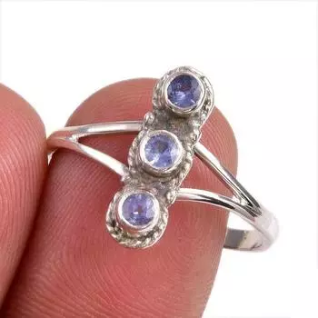 Ювелирное кольцо из стерлингового серебра 925 пробы с натуральным танзанитом, размер 10 g3u67