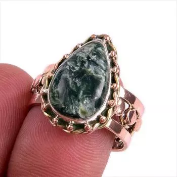 Ювелирное кольцо из стерлингового серебра 925 пробы с натуральным серафинитом, двухцветное ювелирное кольцо S.8 H9l89