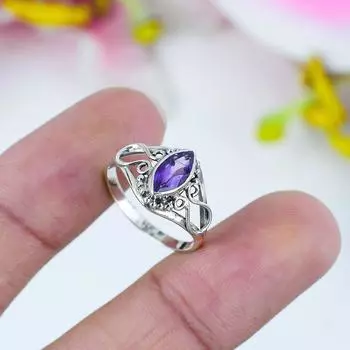 Ювелирное кольцо из стерлингового серебра 925 пробы с натуральным аметистом, размер 10 j7L08