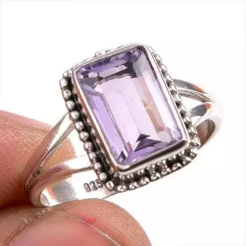 Ювелирное кольцо из стерлингового серебра 925 пробы с натуральным розовым аметистом S.8 j7o65