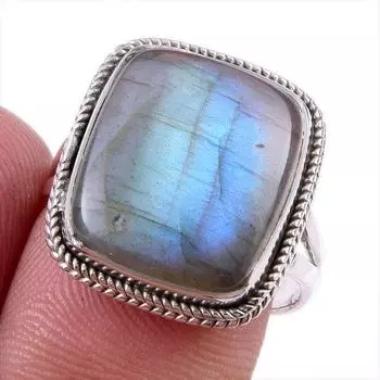 Ювелирное кольцо из стерлингового серебра 925 пробы с натуральным лабрадоритом, размер 8 L9D83