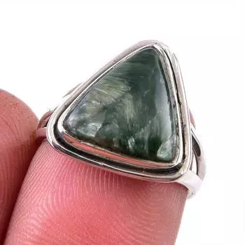 Ювелирное кольцо из стерлингового серебра 925 пробы с натуральным серафинитом, размер 6 a7k78