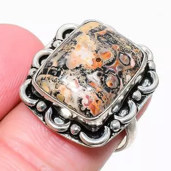 Ювелирное кольцо из стерлингового серебра 925 пробы с драгоценным камнем из шкуры леопарда, размер 7 D3v21 7 синий