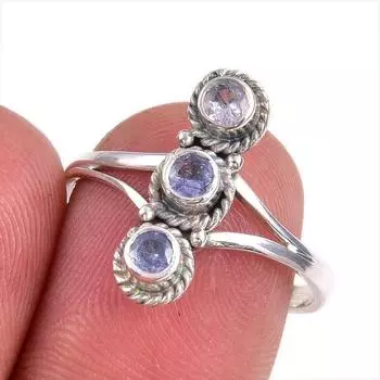 Ювелирное кольцо из стерлингового серебра 925 пробы с натуральным танзанитом, размер 8 F2l03