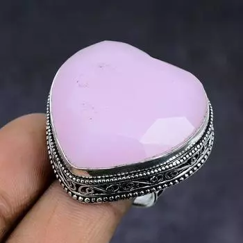 Ювелирное кольцо из стерлингового серебра 925 пробы с натуральным розовым халцедоном, размер 8,5 i5t03