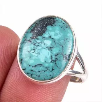 Ювелирное кольцо из стерлингового серебра 925 пробы с натуральным тибетским бирюзовым камнем, размер 10 P5m15