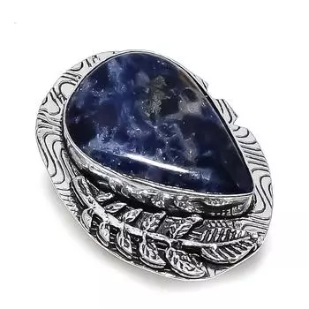 Ювелирное кольцо из стерлингового серебра 925 пробы с натуральным драгоценным камнем содалитом, размер 7,5 y2s60