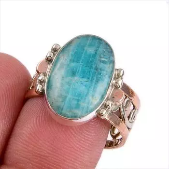 Ювелирное кольцо из стерлингового серебра 925 пробы с натуральным амазонитом, двухцветное ювелирное кольцо, размер 9 L4L66