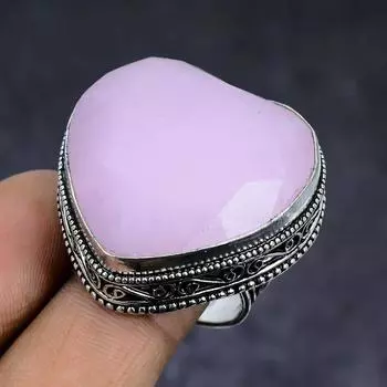 Ювелирное кольцо из стерлингового серебра 925 пробы с натуральным розовым халцедоном, размер 9,5 b8J48