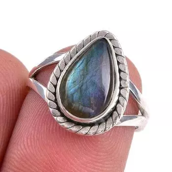 Ювелирное кольцо из стерлингового серебра 925 пробы с натуральным лабрадоритом, размер 6 s5v30