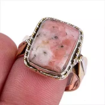 Ювелирное кольцо из стерлингового серебра 925 пробы с натуральным родонитом, двухцветное ювелирное кольцо S.9.5 n2V13