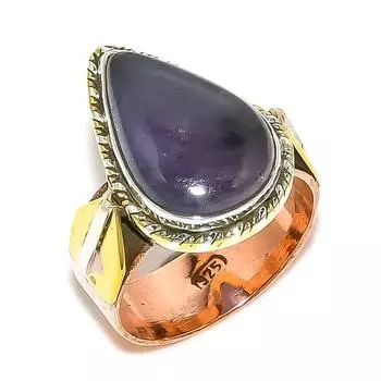 Ювелирное кольцо из стерлингового серебра 925 пробы с натуральным солнечным камнем в лолите, двухцветное ювелирное кольцо, размер 7 P2U83