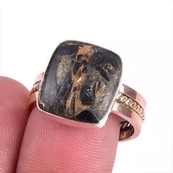 Ювелирное кольцо из стерлингового серебра 925 пробы с натуральной черной медью и бирюзой S.8 g0g99