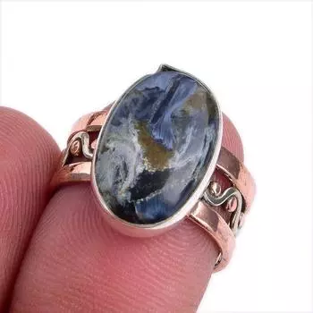 Ювелирное кольцо из стерлингового серебра 925 пробы с натуральным драгоценным камнем питерсит, двухцветное ювелирное кольцо S.5.5 d1p85