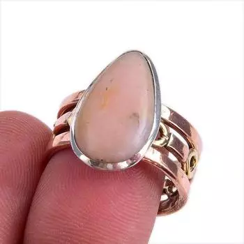 Ювелирное кольцо из стерлингового серебра 925 пробы с натуральным розовым опалом, двухцветное ювелирное кольцо, размер 8 U7k11