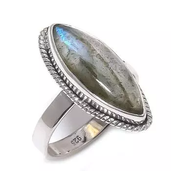 Ювелирное кольцо из стерлингового серебра 925 пробы с натуральным лабрадоритом, размер 7 I5G70