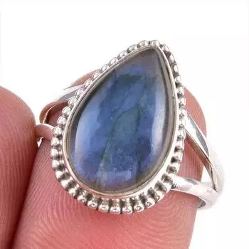 Ювелирное кольцо из стерлингового серебра 925 пробы с натуральным лабрадоритом, размер 7 m8g22