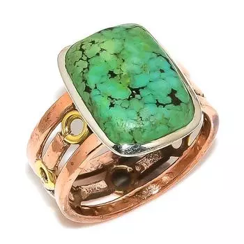 Ювелирное кольцо из стерлингового серебра 925 пробы с натуральной тибетской бирюзой, двухцветное S.10.5 Q3s07