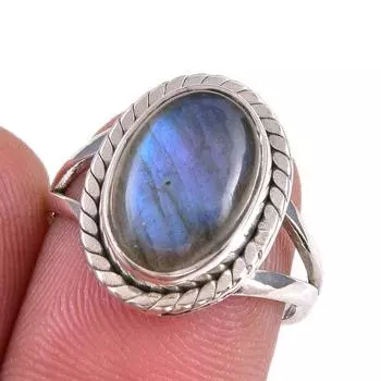 Ювелирное кольцо из стерлингового серебра 925 пробы с натуральным лабрадоритом, размер 7 m8H52