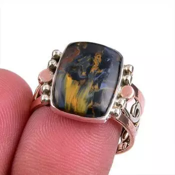 Ювелирное кольцо из стерлингового серебра 925 пробы с натуральным драгоценным камнем питерсит, двухцветное ювелирное кольцо S.7.5 I1A79