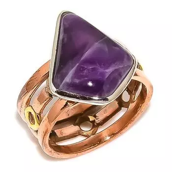 Ювелирное кольцо из стерлингового серебра 925 пробы с натуральным шевронным аметистом, двухцветное ювелирное кольцо, размер 8,5 j0D21