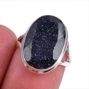 Ювелирное кольцо из стерлингового серебра 925 пробы с натуральным синим солнечным камнем S.5.5 b2h13