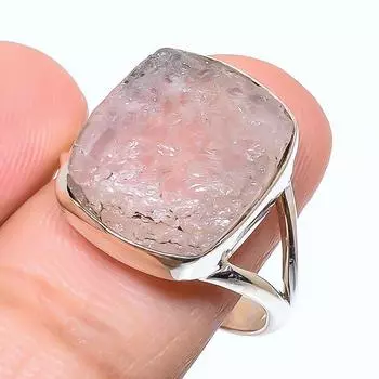 Ювелирное кольцо из стерлингового серебра 925 пробы с натуральным морганитом и грубым драгоценным камнем S.9 Z6L88