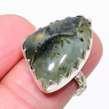 Ювелирное кольцо из стерлингового серебра 925 пробы с пренитом, размер 7 V4F78 7 зелёный