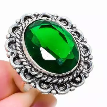 Ювелирное кольцо из стерлингового серебра 925 пробы с хромдиопсидом, размер 9 B0K20 9 зелёный