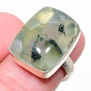 Ювелирное кольцо из стерлингового серебра 925 пробы с пренитом, размер 7,5 C1i94 7.5 зелёный