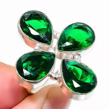 Ювелирное кольцо из стерлингового серебра 925 пробы с хромдиопсидом, размер 7,5 o7P03 7.5 зелёный