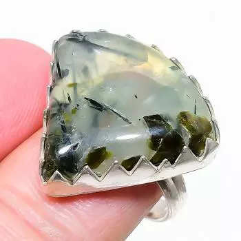 Ювелирное кольцо из стерлингового серебра 925 пробы с пренитом, размер 8,5 j0T93 8.5 зелёный