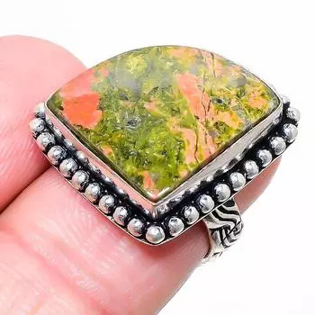 Ювелирное кольцо из стерлингового серебра 925 пробы с унакитом, размер 6 p0g50 6 зелёный