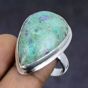 Ювелирное кольцо из стерлингового серебра 925 пробы с натуральным рубином и фукситом, размер 9 J8h14